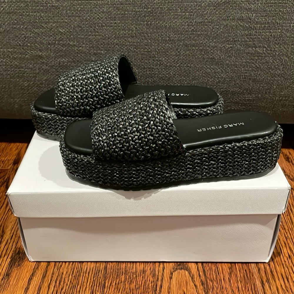 Marc Fisher PAIS Black Woven Platform Sandal, Size 5, NWT